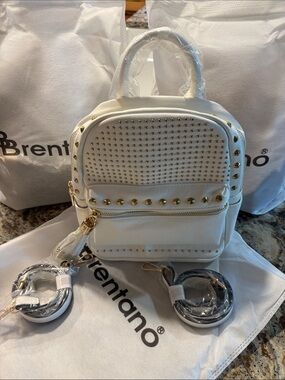 Brentano Super Soft White Studded Mini Backpack